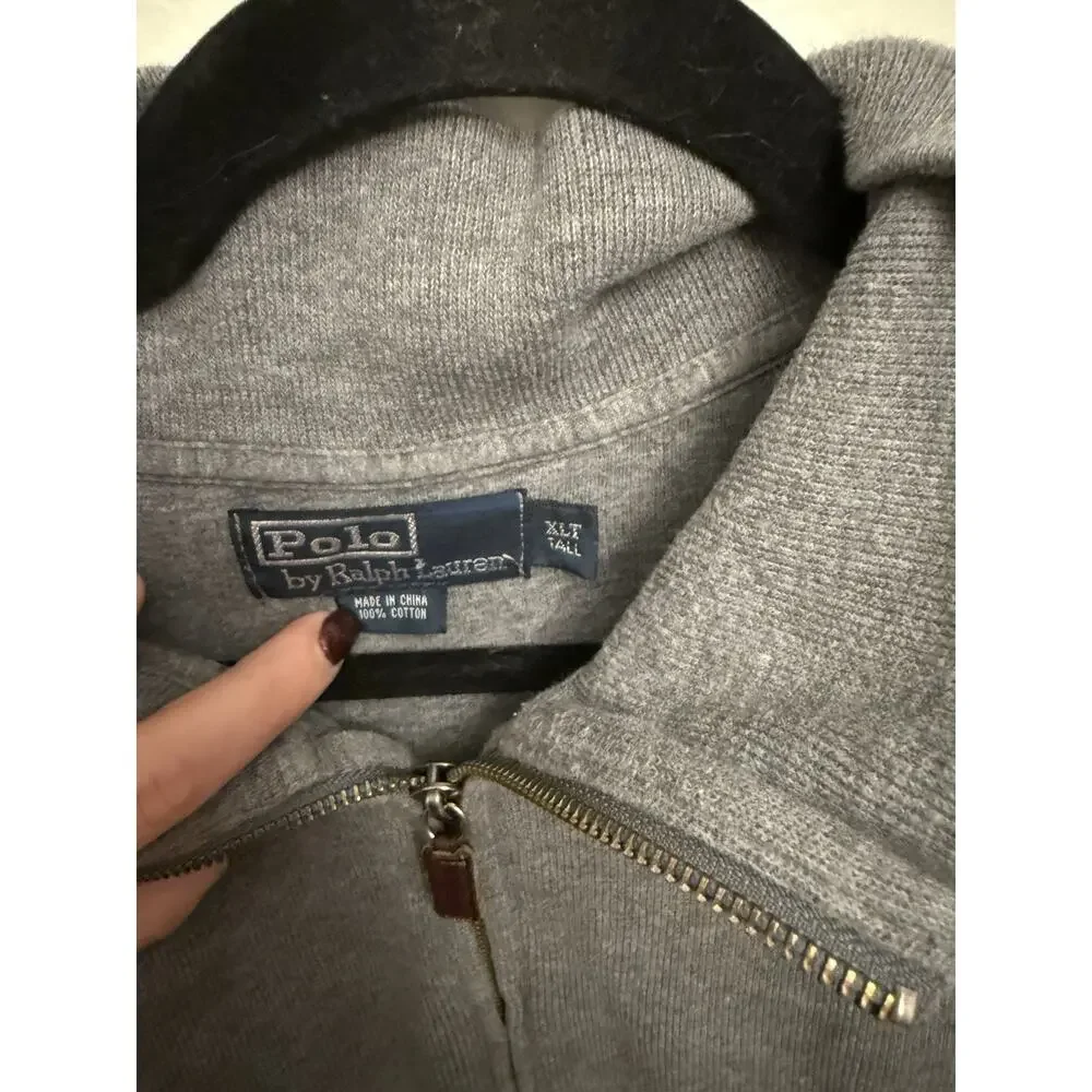 Polo Ralph Lauren Sweater Mens XLT TALL Gray Cotton Knit Quarter Zip READ